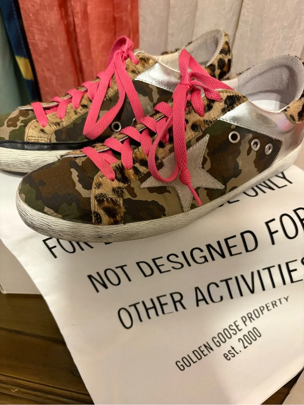 Golden Goose Camo & Leopard Low-Top Sneakers with Hot Pink Laces